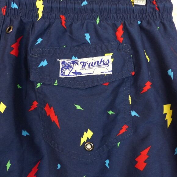 Trunks Surf & Swim Sano Shorts Men L Navy Blue Lighting Bolts Brief Lining Beach - Picture 6 of 12
